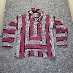 Baja Hoodie Pullover Large Mexican Drug Rug Striped Hippie Skater Boho